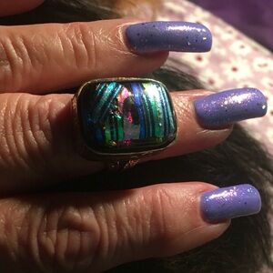 Dichroic Glass Sterling Silver Ring Size 5.5